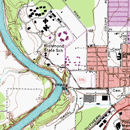 Topographic Map of Richmond State School, TX