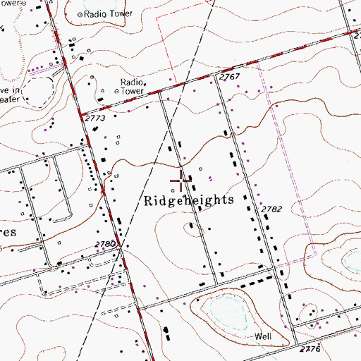 Topographic Map of Ridgeheights, TX