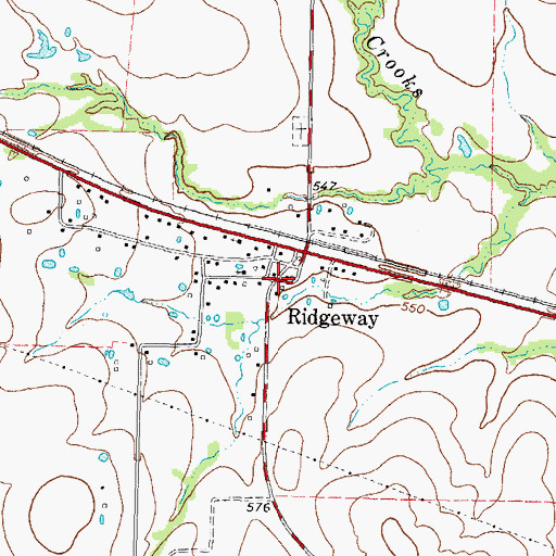 Topographic Map of Ridgeway, TX