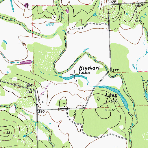 Topographic Map of Rinehart Lake, TX