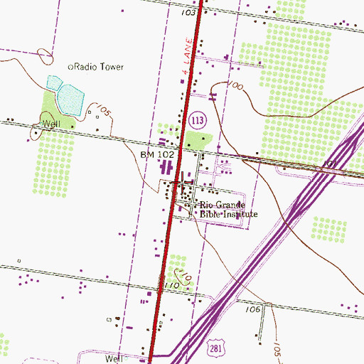 Topographic Map of Rio Grande Bible Institute, TX