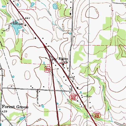 Topographic Map of Ripley Church, TX