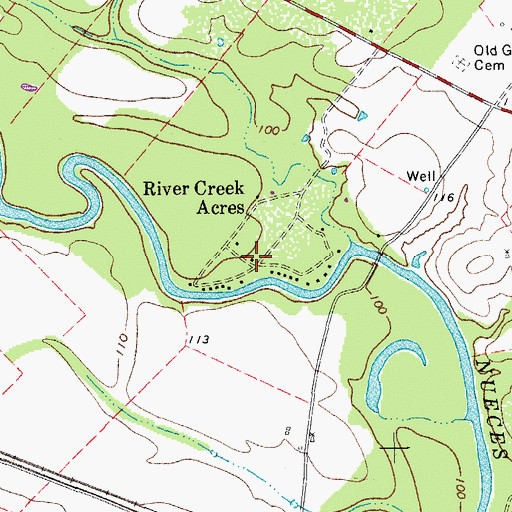 Topographic Map of River Creek Acres, TX