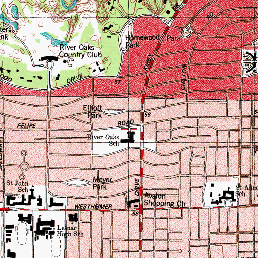 Topographic Map of River Oaks School, TX