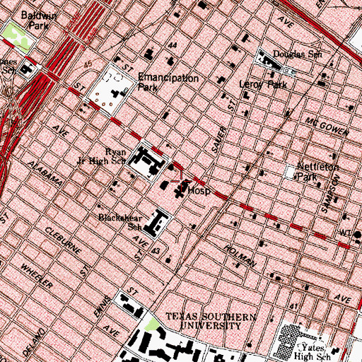 Topographic Map of Riverside General Hospital, TX