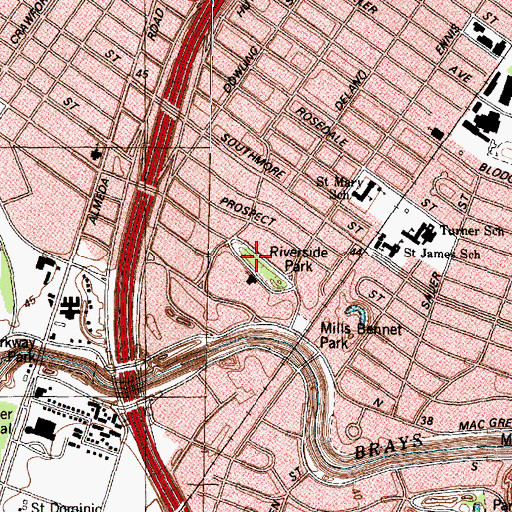 Topographic Map of Riverside Park, TX