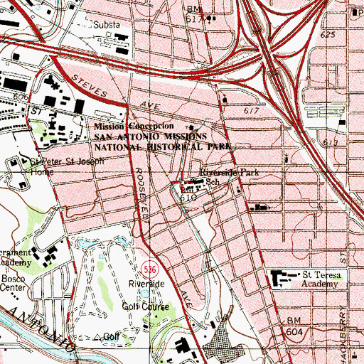 Topographic Map of Riverside Park School, TX