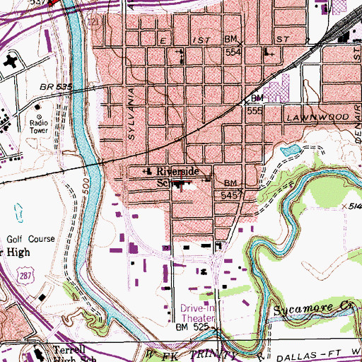 Topographic Map of Riverside School, TX