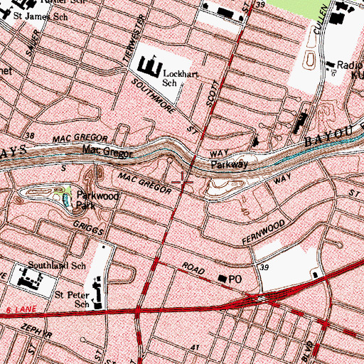 Topographic Map of Riverside Terrace, TX