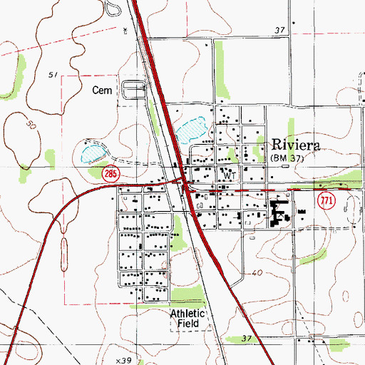 Topographic Map of Riviera, TX