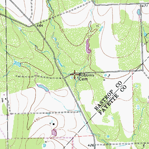 Topographic Map of Robbins Cemetery, TX