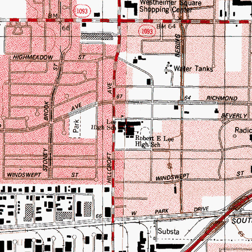 Topographic Map of Robert E Lee High School, TX