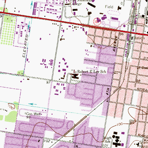 Topographic Map of Robert E Lee School, TX