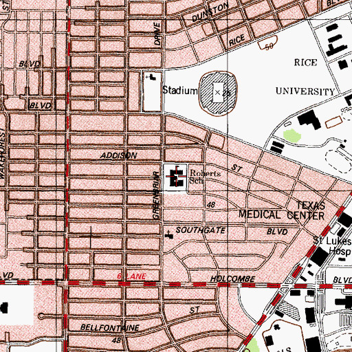 Topographic Map of Roberts School, TX