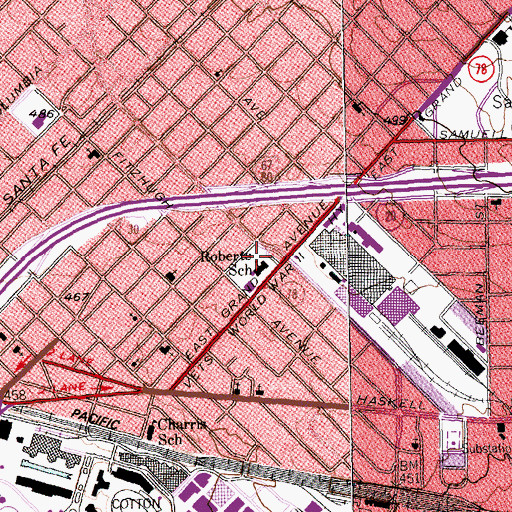 Topographic Map of Roberts School, TX