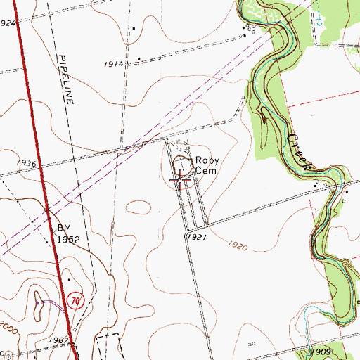 Topographic Map of Roby Cemetery, TX