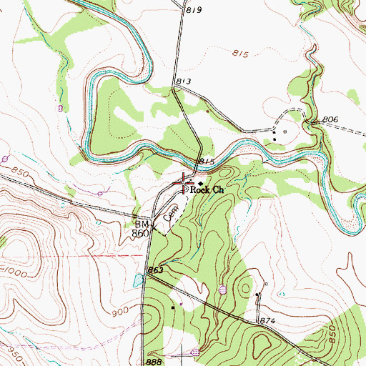 Topographic Map of Rock Church, TX