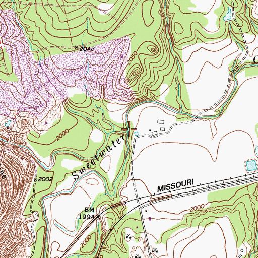 Topographic Map of Rock Creek, TX