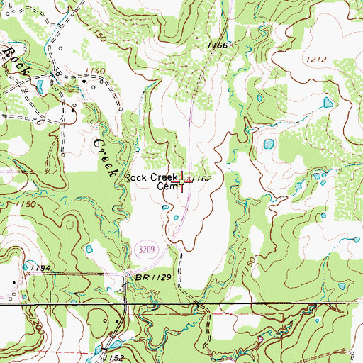 Topographic Map of Rock Creek Cemetery, TX