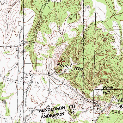 Topographic Map of Rock Hill, TX