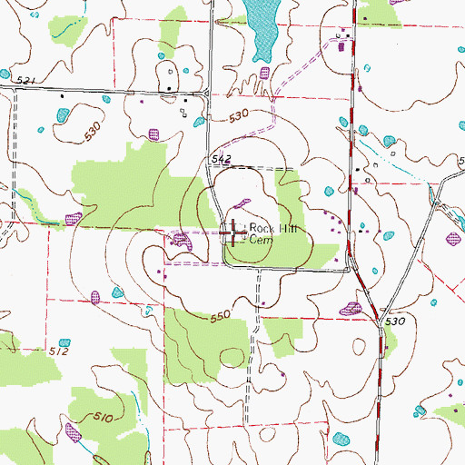 Topographic Map of Rock Hill Cemetery, TX