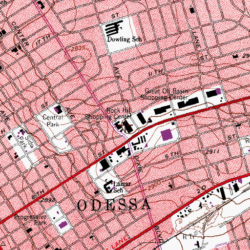 Topographic Map of Rock Hill Shopping Center, TX