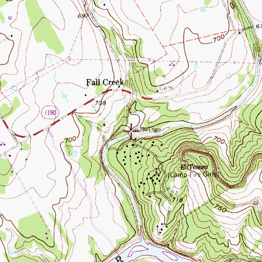 Topographic Map of Rocky Branch, TX