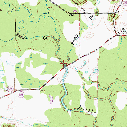 Topographic Map of Rocky Branch, TX