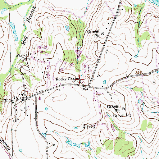 Topographic Map of Rocky Chapel, TX