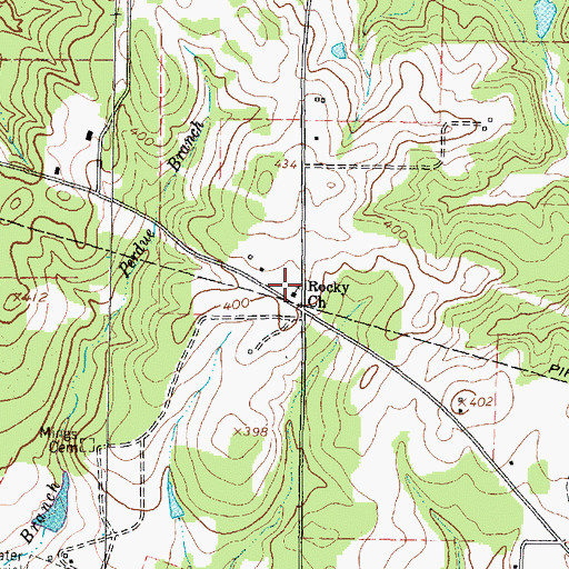 Topographic Map of Rocky Church, TX