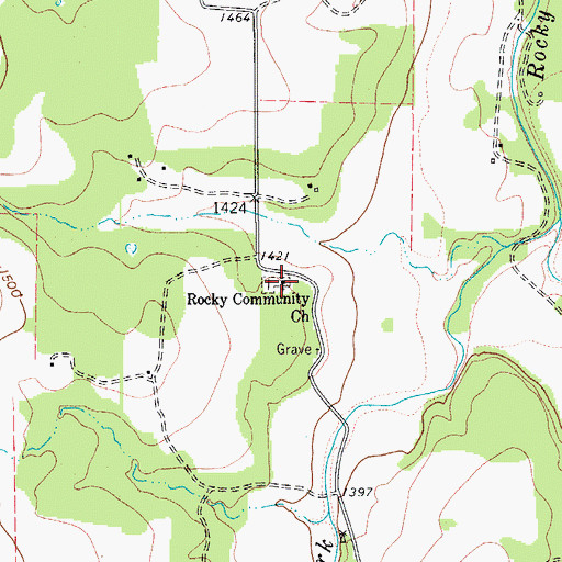Topographic Map of Rocky Community Church, TX