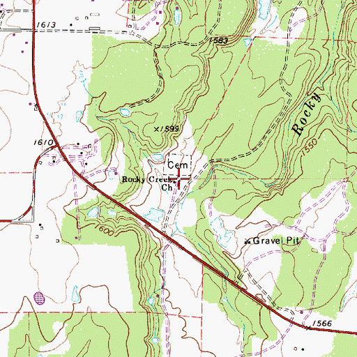 Topographic Map of Rocky Creek Church, TX