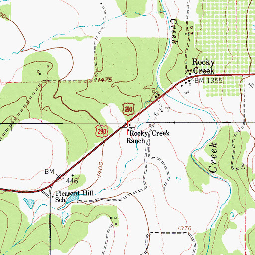Topographic Map of Rocky Creek Ranch, TX