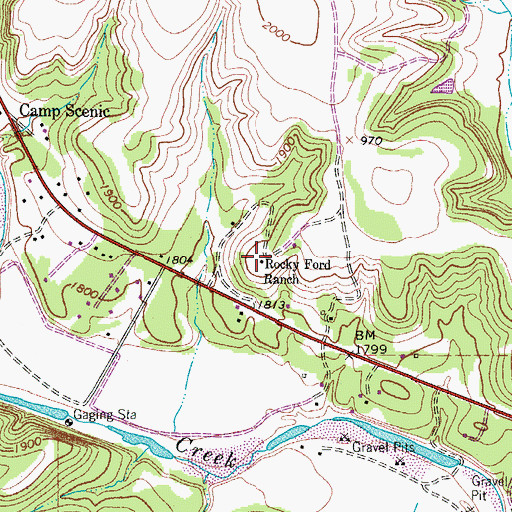 Topographic Map of Rocky Ford Ranch, TX