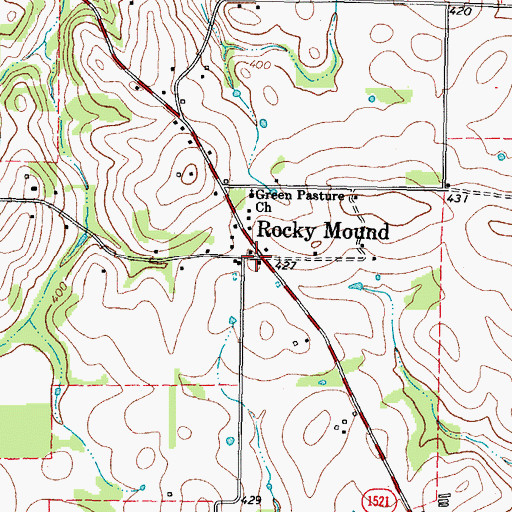 Topographic Map of Rocky Mound, TX