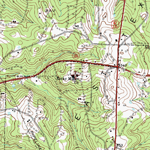 Topographic Map of Rocky Mount Church, TX