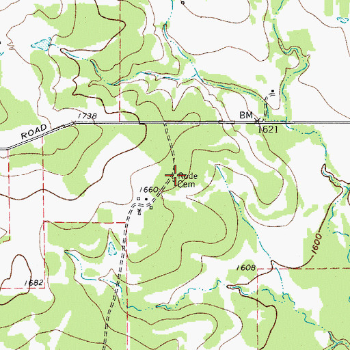 Topographic Map of Rode Cemetery, TX