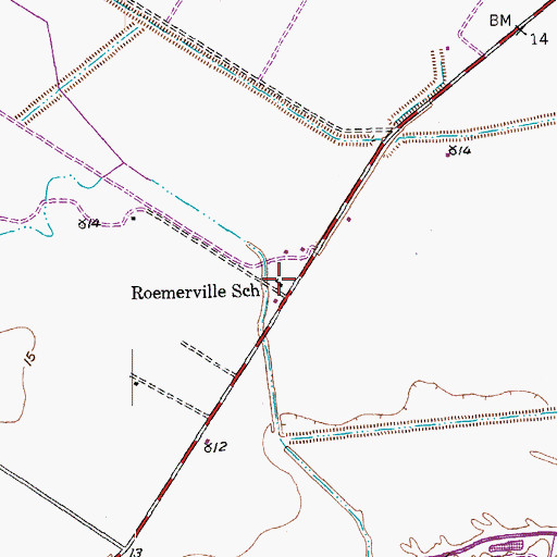 Topographic Map of Roemerville School, TX