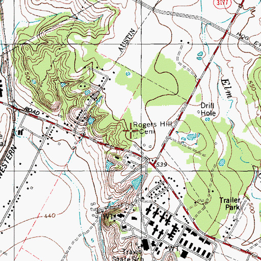 Topographic Map of Rogers Hill Cemetery, TX
