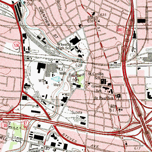 Topographic Map of Roosevelt Park, TX