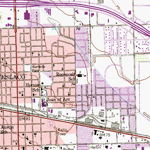 Topographic Map of Roosevelt School, TX