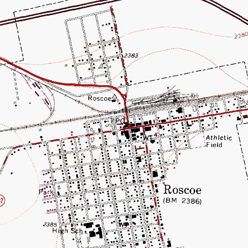 Topographic Map of Roscoe, TX