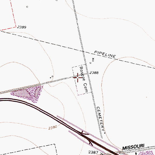 Topographic Map of Roscoe Cemetery, TX
