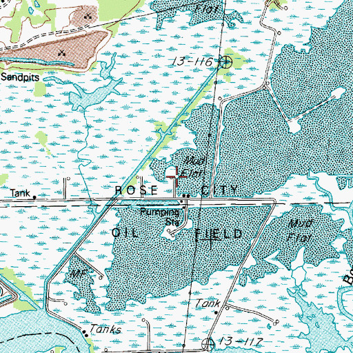 Topographic Map of Rose City Oil Field, TX