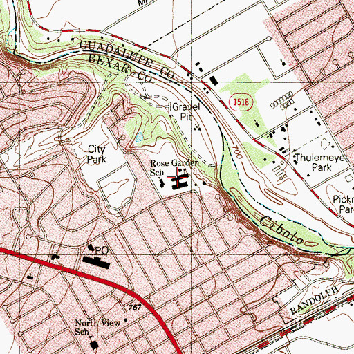 Topographic Map of Rose Garden School, TX