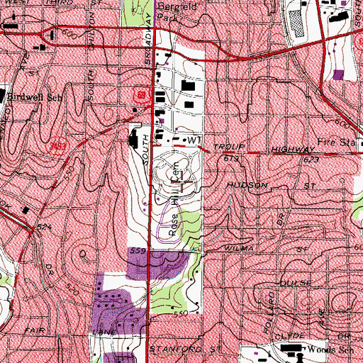 Topographic Map of Rose Hill Cemetery, TX