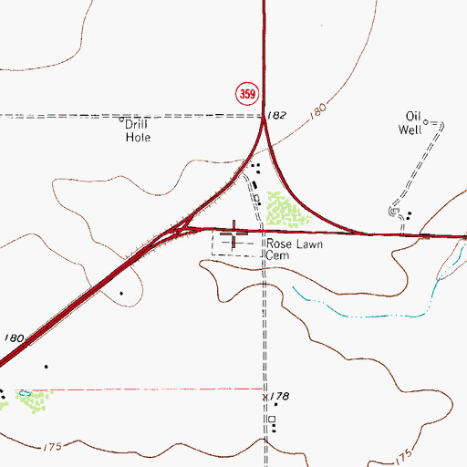 Topographic Map of Rose Lawn Cemetery, TX