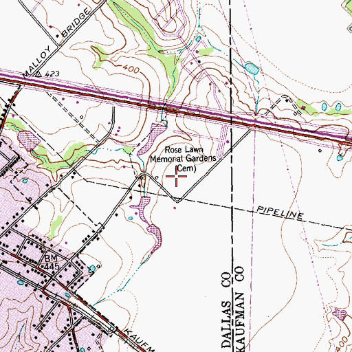 Topographic Map of Rose Lawn Memorial Gardens, TX