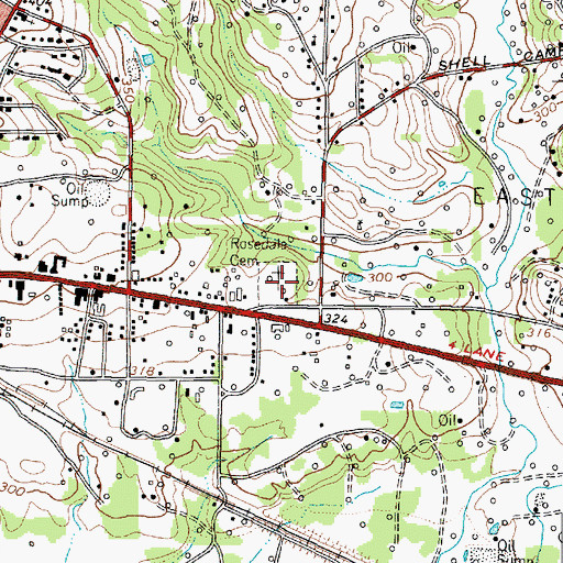 Topographic Map of Rosedale Cemetery, TX