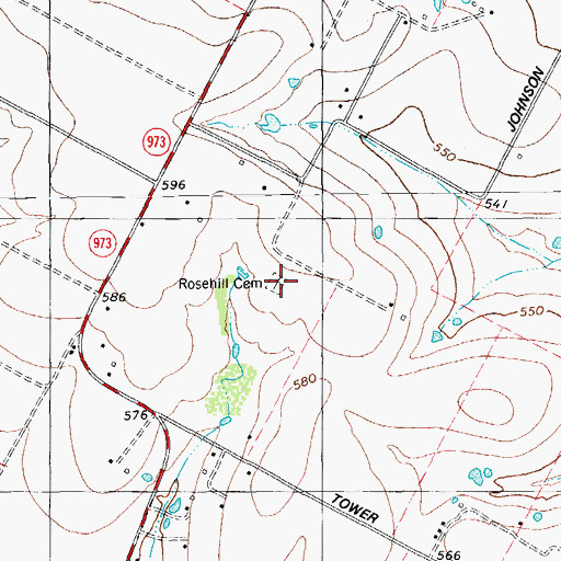 Topographic Map of Rosehill Cemetery, TX